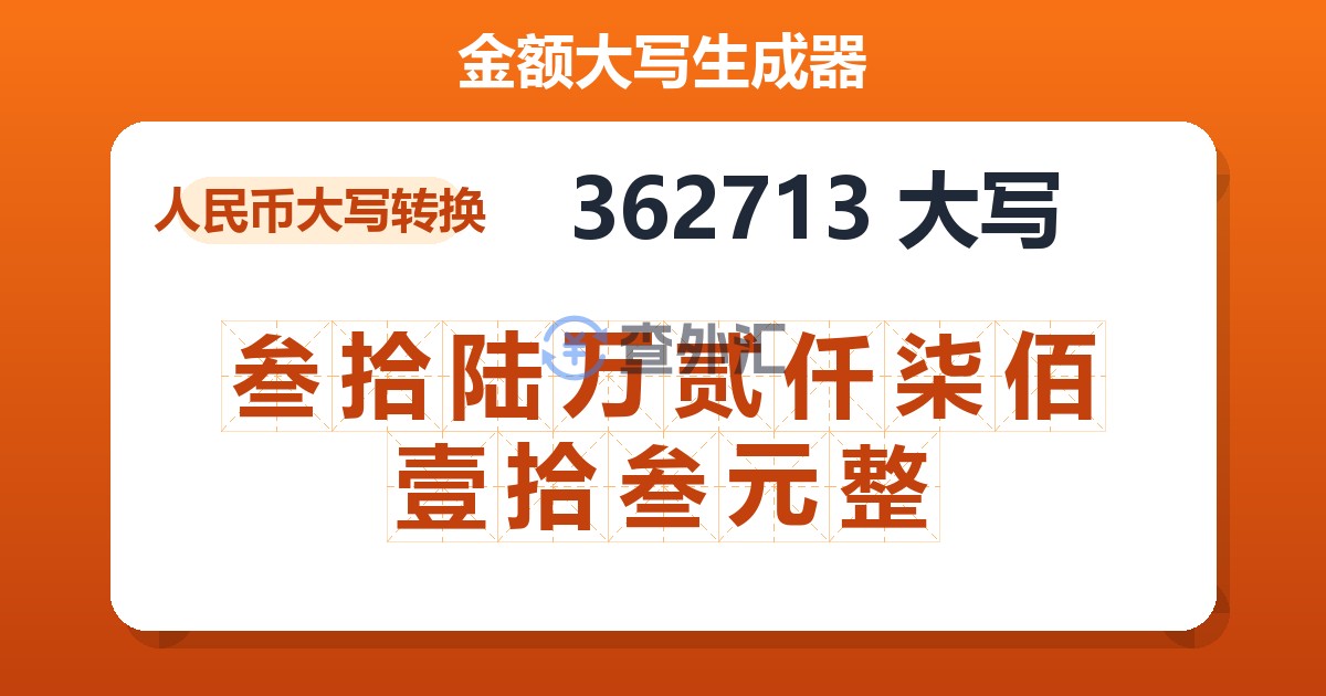 362713大写 叁拾陆万贰仟柒佰壹拾叁元整