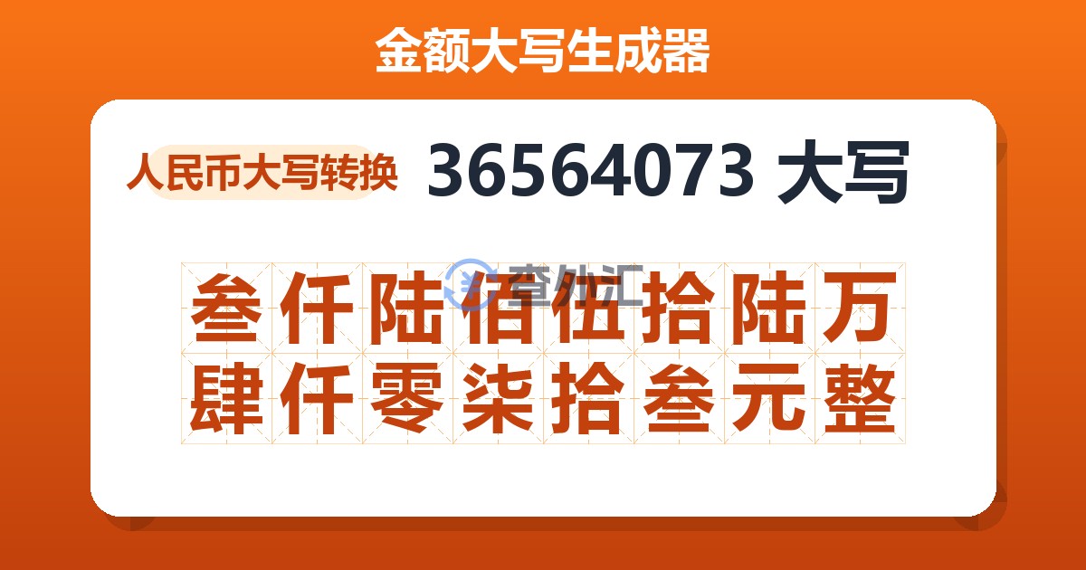 36564073大写 叁仟陆佰伍拾陆万肆仟零柒拾叁元整