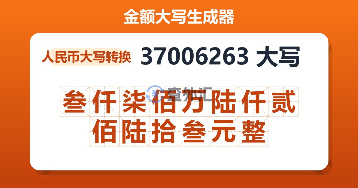 37006263大写 叁仟柒佰万陆仟贰佰陆拾叁元整