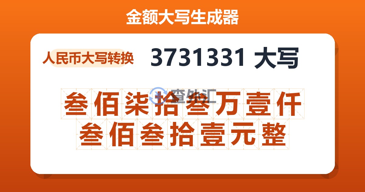 3731331大写 叁佰柒拾叁万壹仟叁佰叁拾壹元整