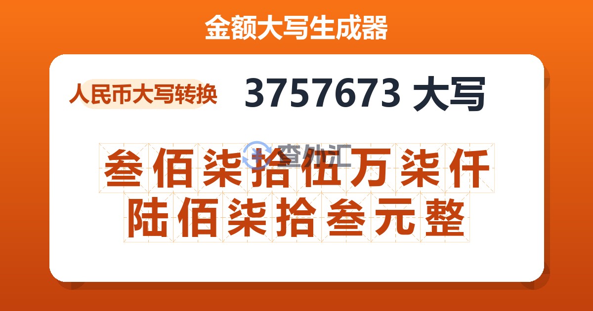 3757673大写 叁佰柒拾伍万柒仟陆佰柒拾叁元整