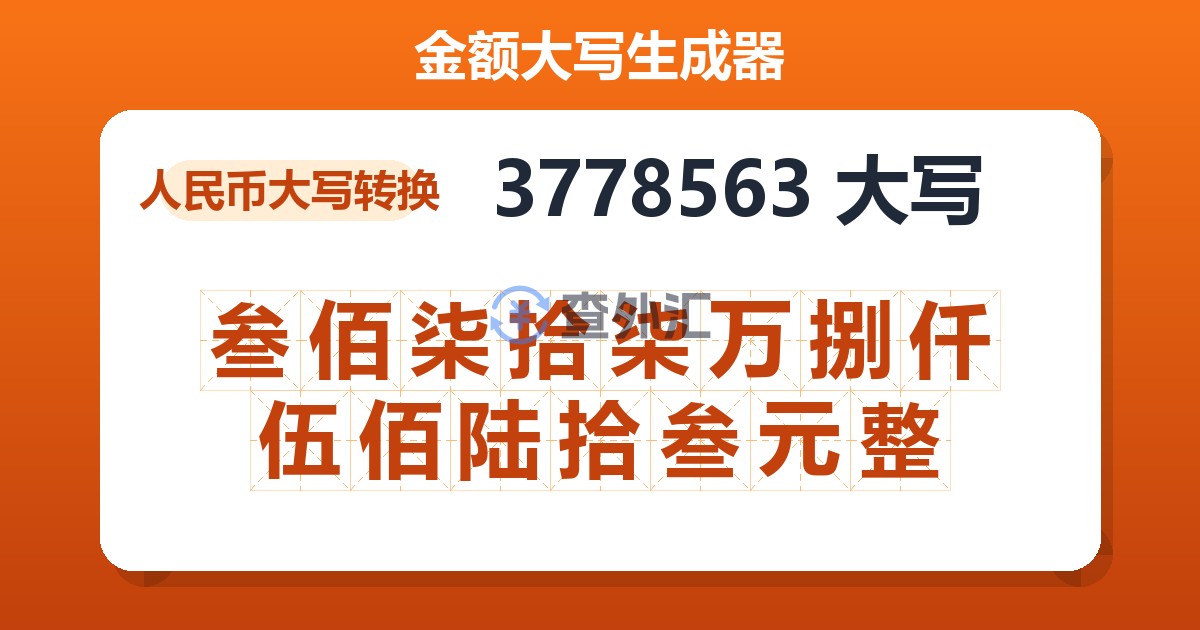 3778563大写 叁佰柒拾柒万捌仟伍佰陆拾叁元整