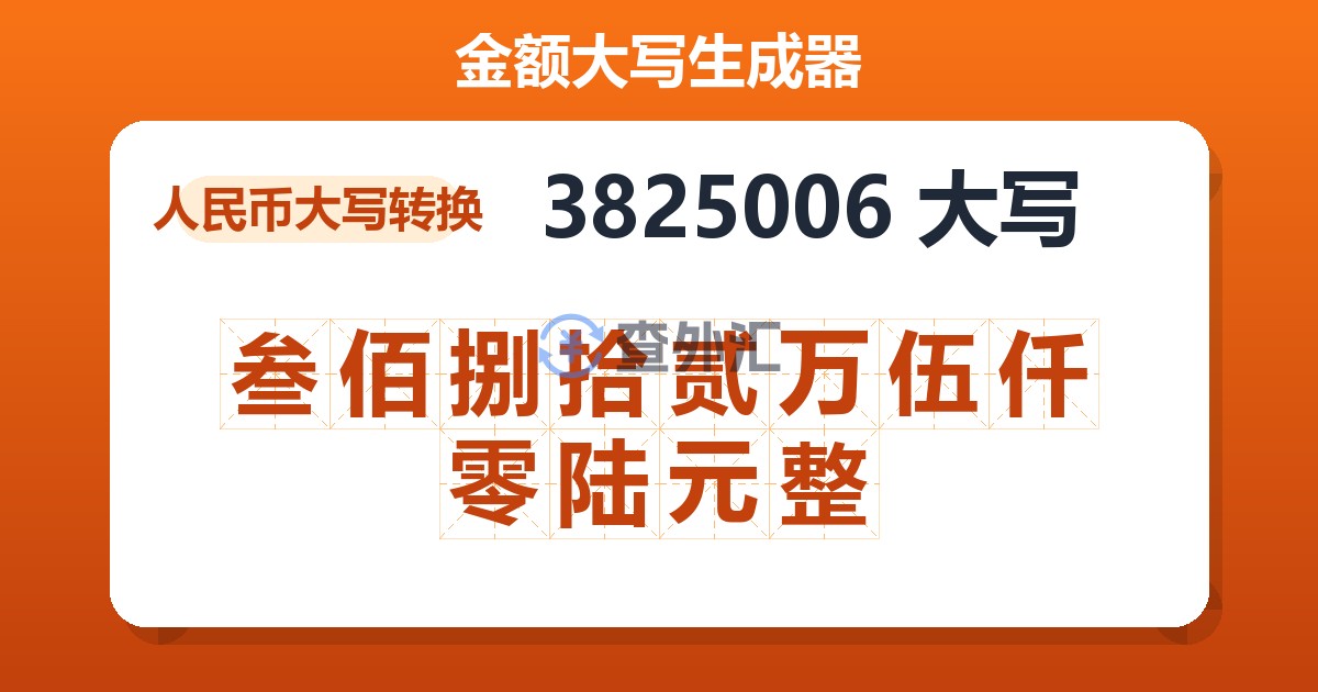 3825006大写 叁佰捌拾贰万伍仟零陆元整
