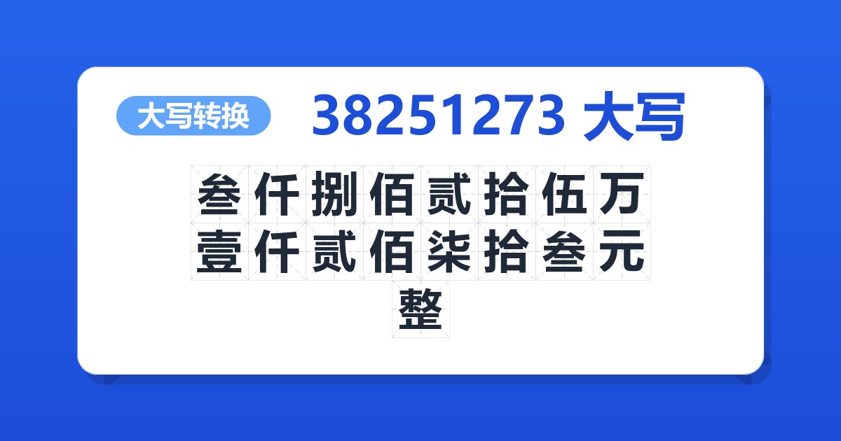 38251273大写 叁仟捌佰贰拾伍万壹仟贰佰柒拾叁元整