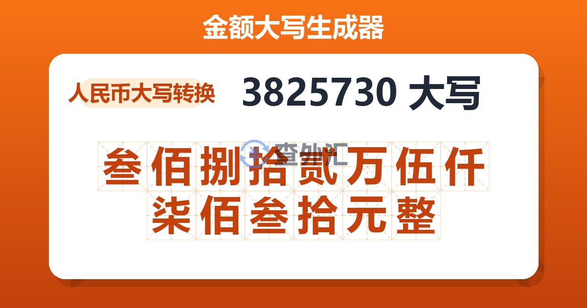 3825730大写 叁佰捌拾贰万伍仟柒佰叁拾元整