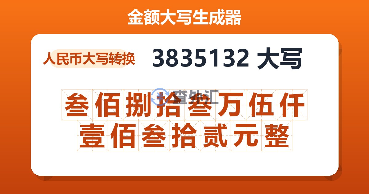 3835132大写 叁佰捌拾叁万伍仟壹佰叁拾贰元整