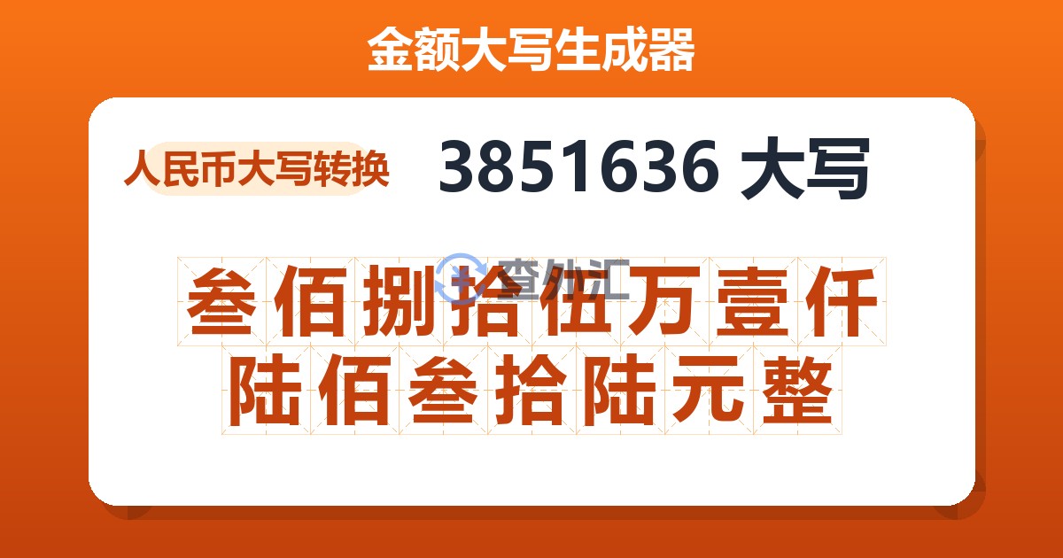 3851636大写 叁佰捌拾伍万壹仟陆佰叁拾陆元整