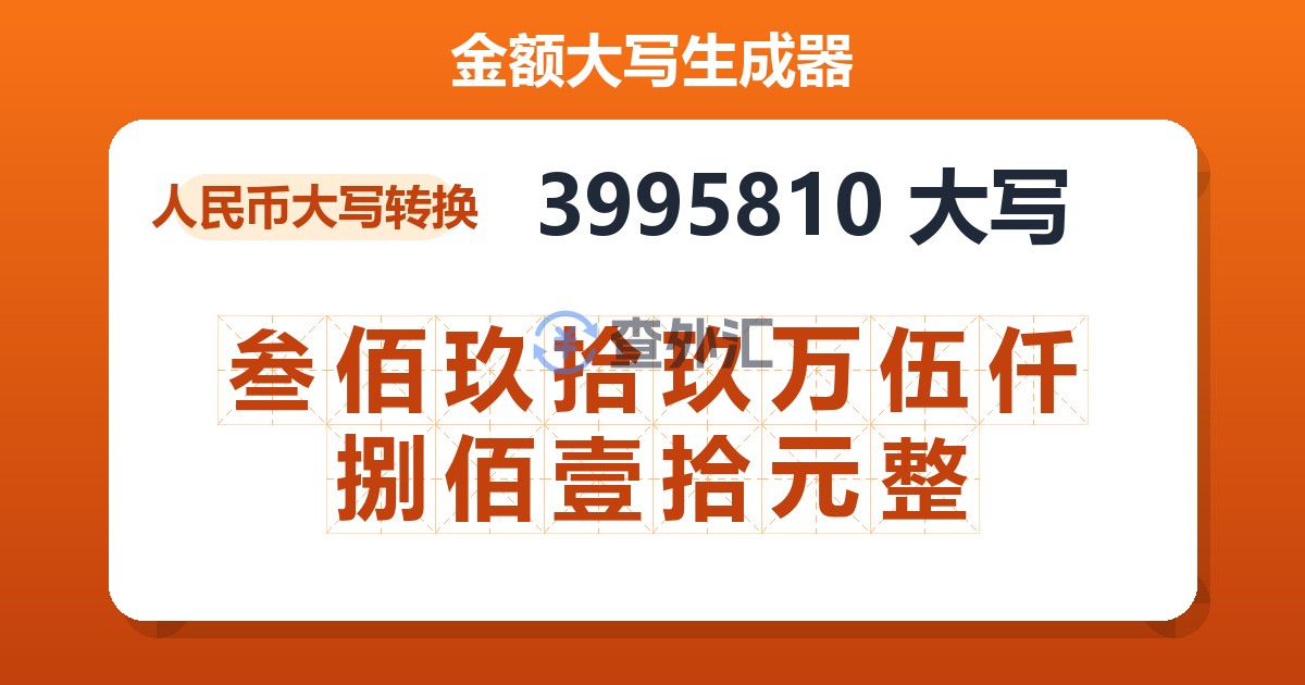 3995810大写 叁佰玖拾玖万伍仟捌佰壹拾元整