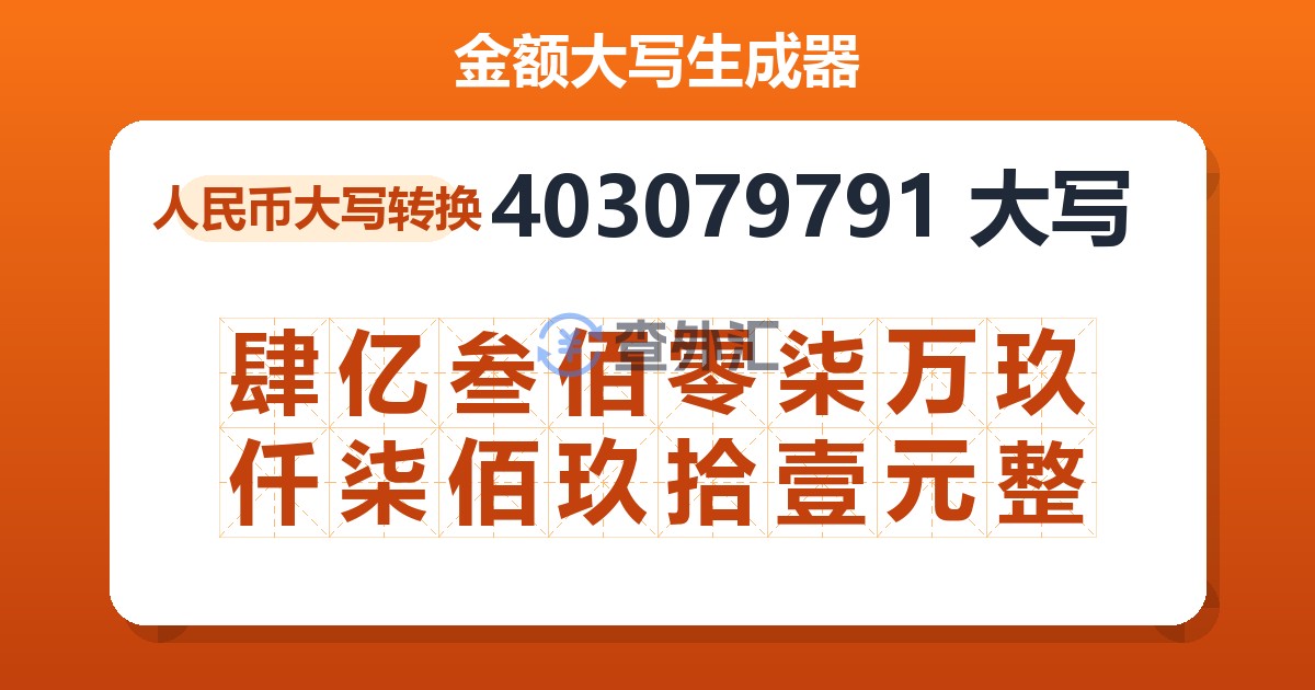 403079791大写 肆亿叁佰零柒万玖仟柒佰玖拾壹元整