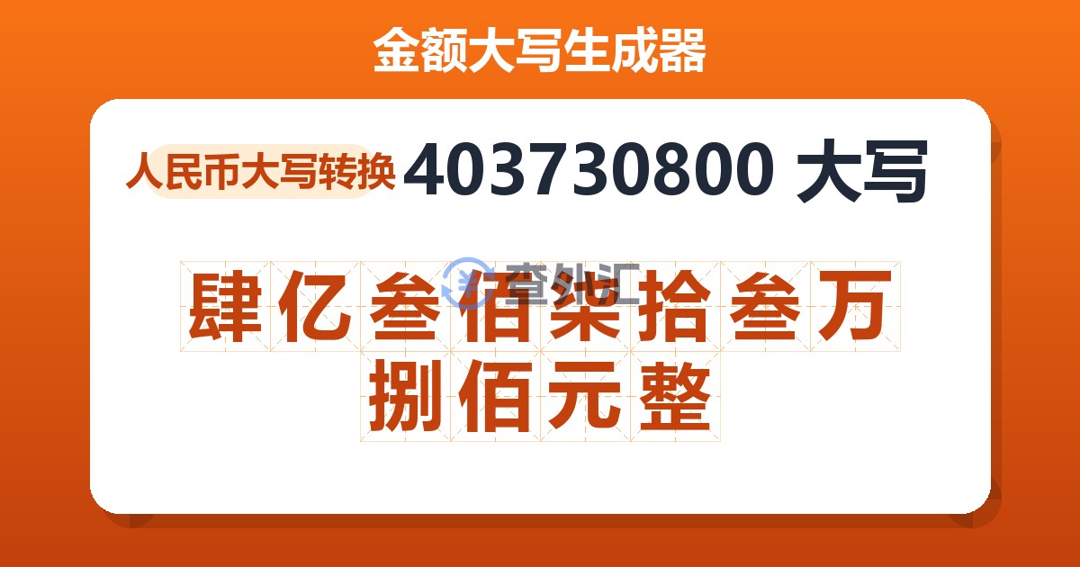 403730800大写 肆亿叁佰柒拾叁万捌佰元整