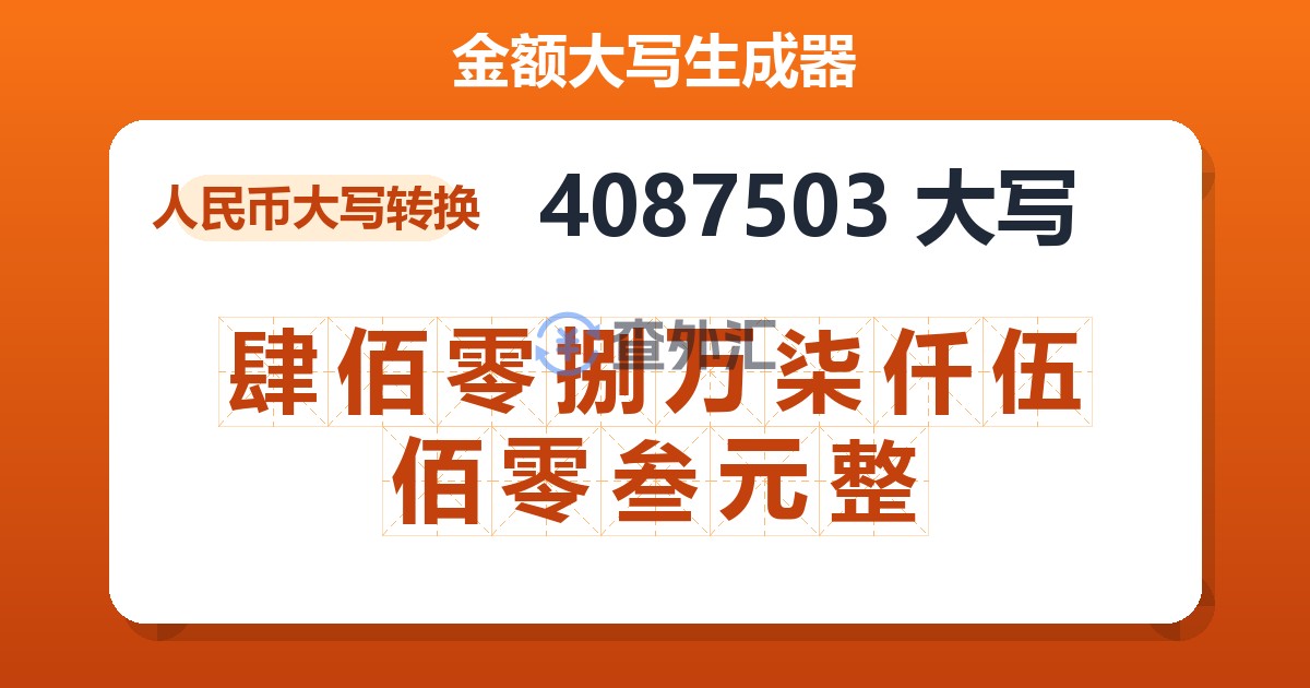4087503大写 肆佰零捌万柒仟伍佰零叁元整