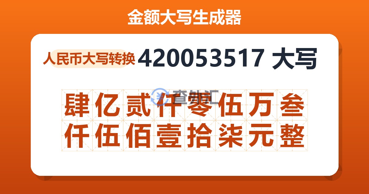 420053517大写 肆亿贰仟零伍万叁仟伍佰壹拾柒元整
