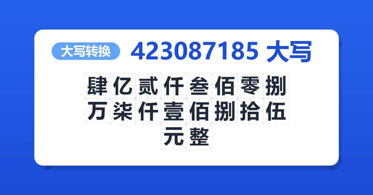 423087185大写 肆亿贰仟叁佰零捌万柒仟壹佰捌拾伍元整