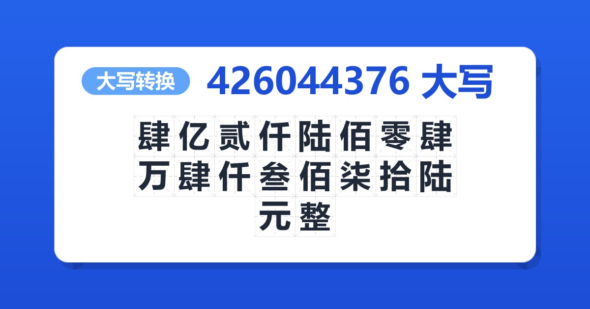 426044376大写 肆亿贰仟陆佰零肆万肆仟叁佰柒拾陆元整