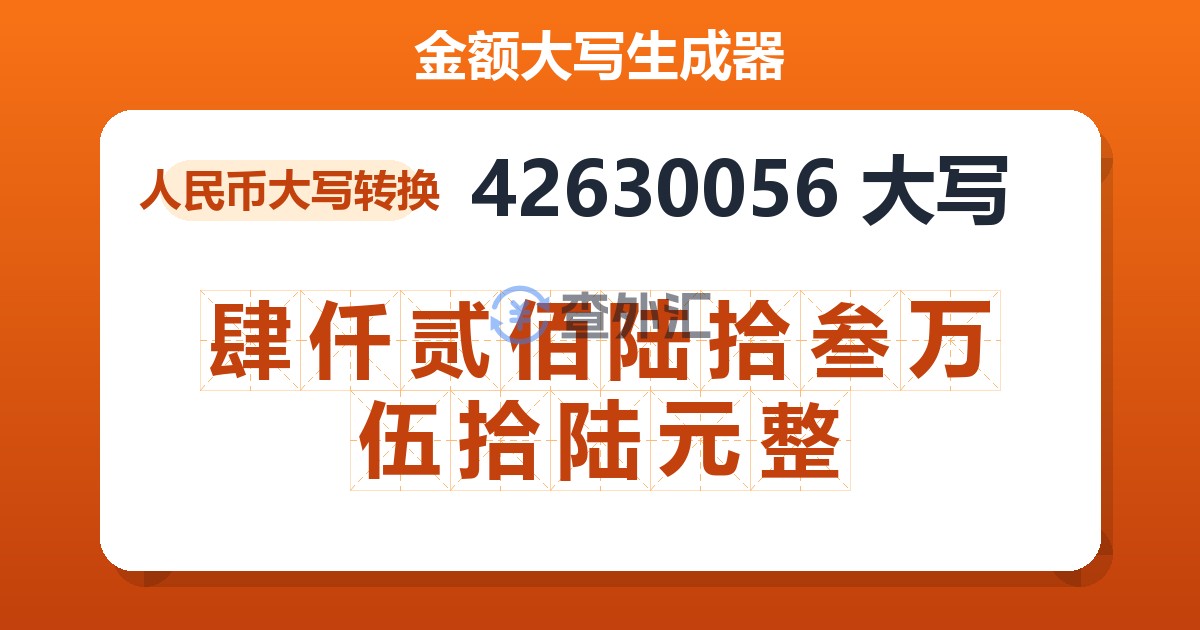 42630056大写 肆仟贰佰陆拾叁万伍拾陆元整
