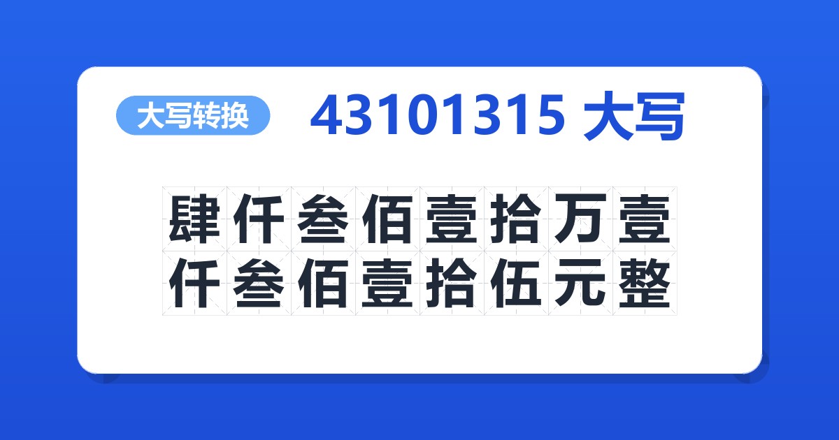 43101315大写 肆仟叁佰壹拾万壹仟叁佰壹拾伍元整