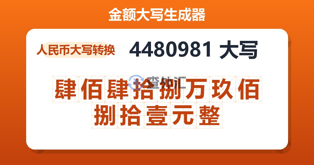 4480981大写 肆佰肆拾捌万玖佰捌拾壹元整