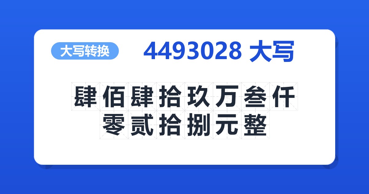 4493028大写 肆佰肆拾玖万叁仟零贰拾捌元整