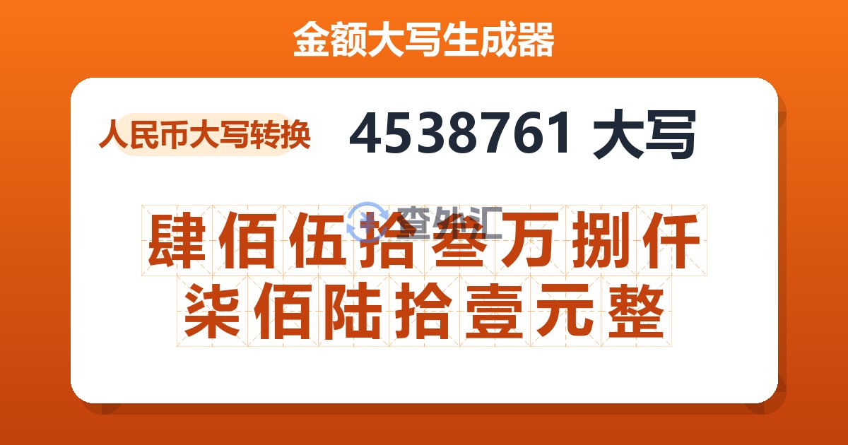 4538761大写 肆佰伍拾叁万捌仟柒佰陆拾壹元整