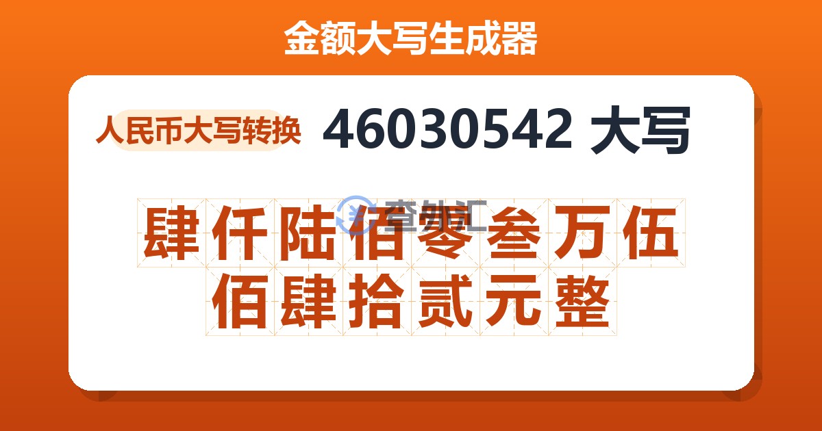 46030542大写 肆仟陆佰零叁万伍佰肆拾贰元整