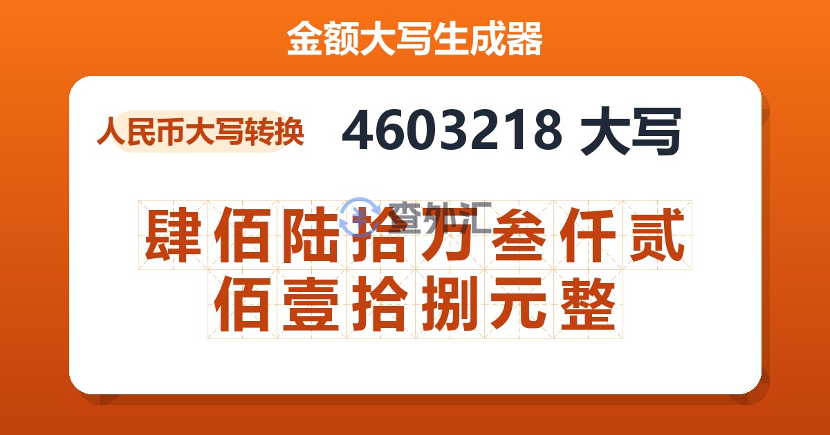 4603218大写 肆佰陆拾万叁仟贰佰壹拾捌元整