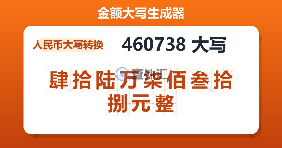 460738大写 肆拾陆万柒佰叁拾捌元整