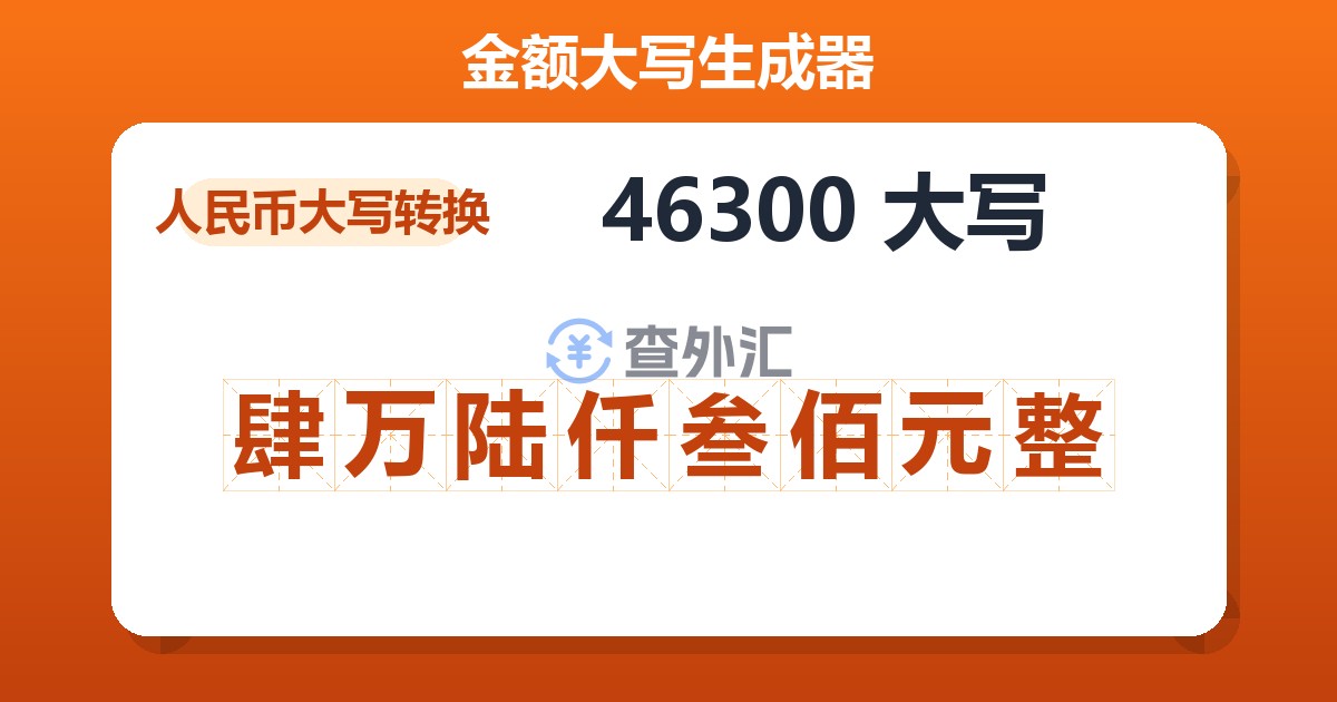 46300大写 肆万陆仟叁佰元整