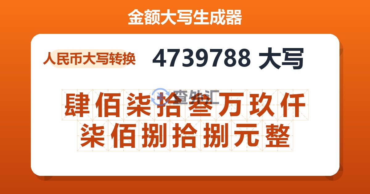 4739788大写 肆佰柒拾叁万玖仟柒佰捌拾捌元整