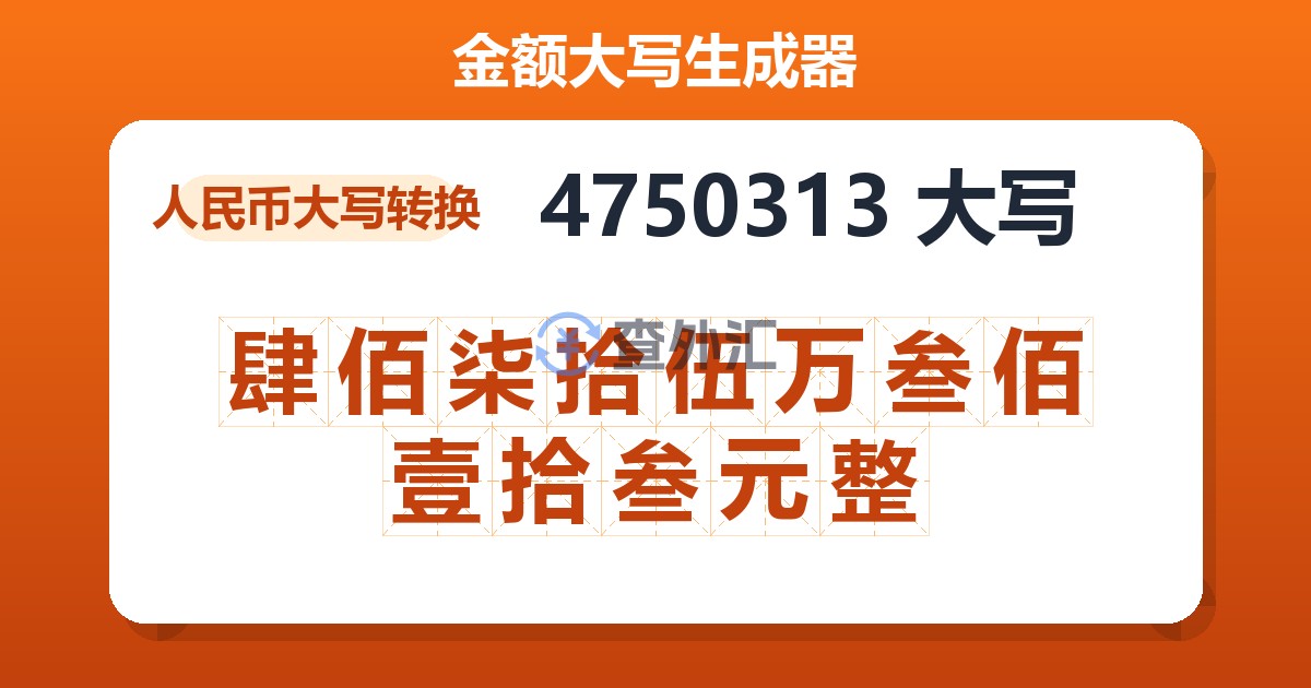 4750313大写 肆佰柒拾伍万叁佰壹拾叁元整