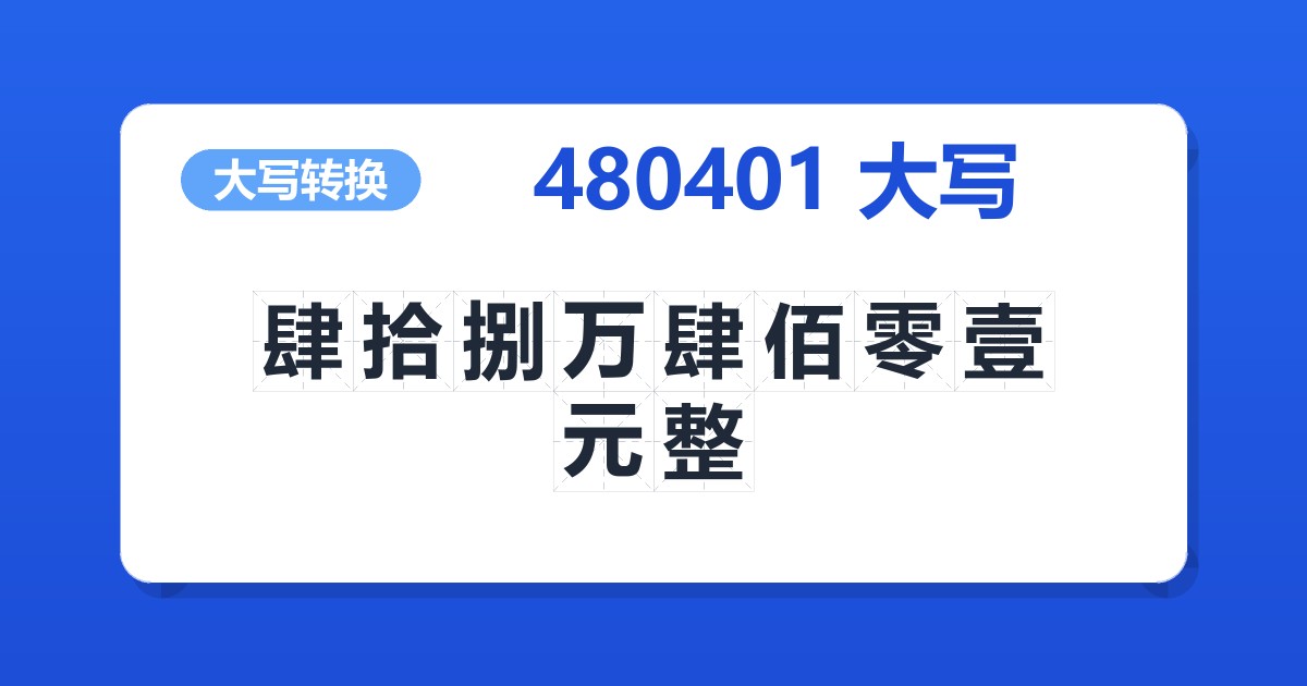 480401大写 肆拾捌万肆佰零壹元整