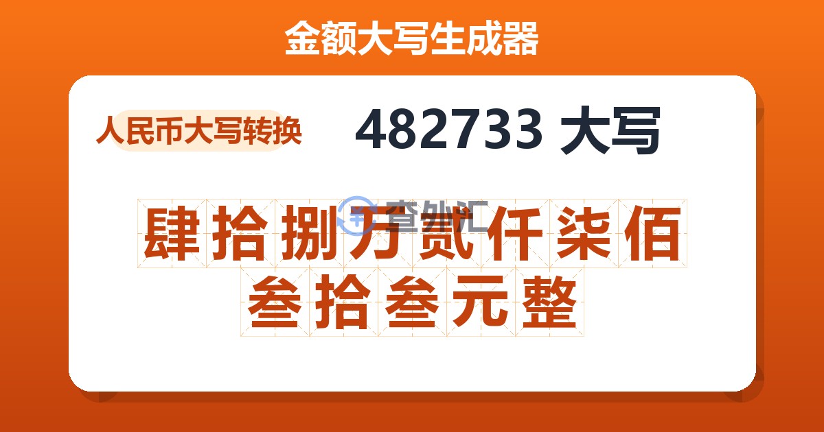 482733大写 肆拾捌万贰仟柒佰叁拾叁元整