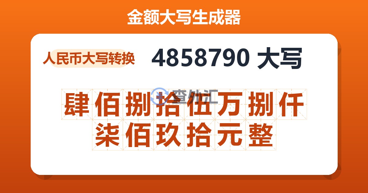 4858790大写 肆佰捌拾伍万捌仟柒佰玖拾元整