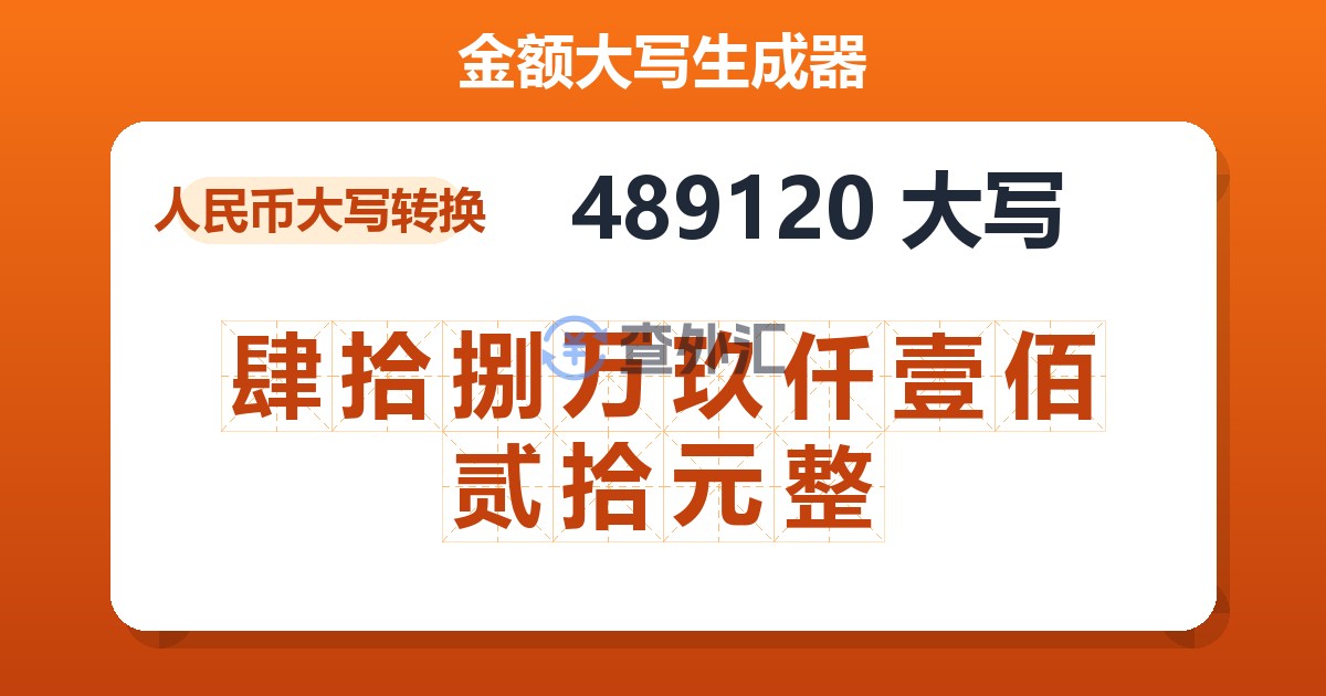 489120大写 肆拾捌万玖仟壹佰贰拾元整