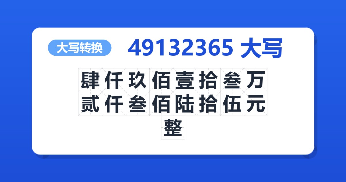 49132365大写 肆仟玖佰壹拾叁万贰仟叁佰陆拾伍元整
