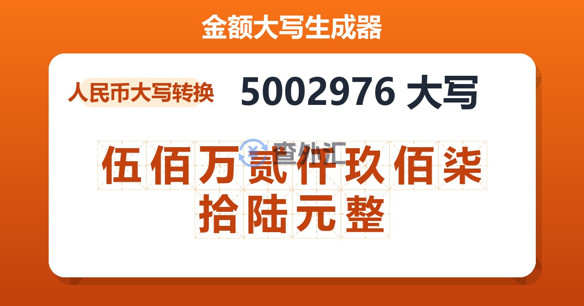 5002976大写 伍佰万贰仟玖佰柒拾陆元整