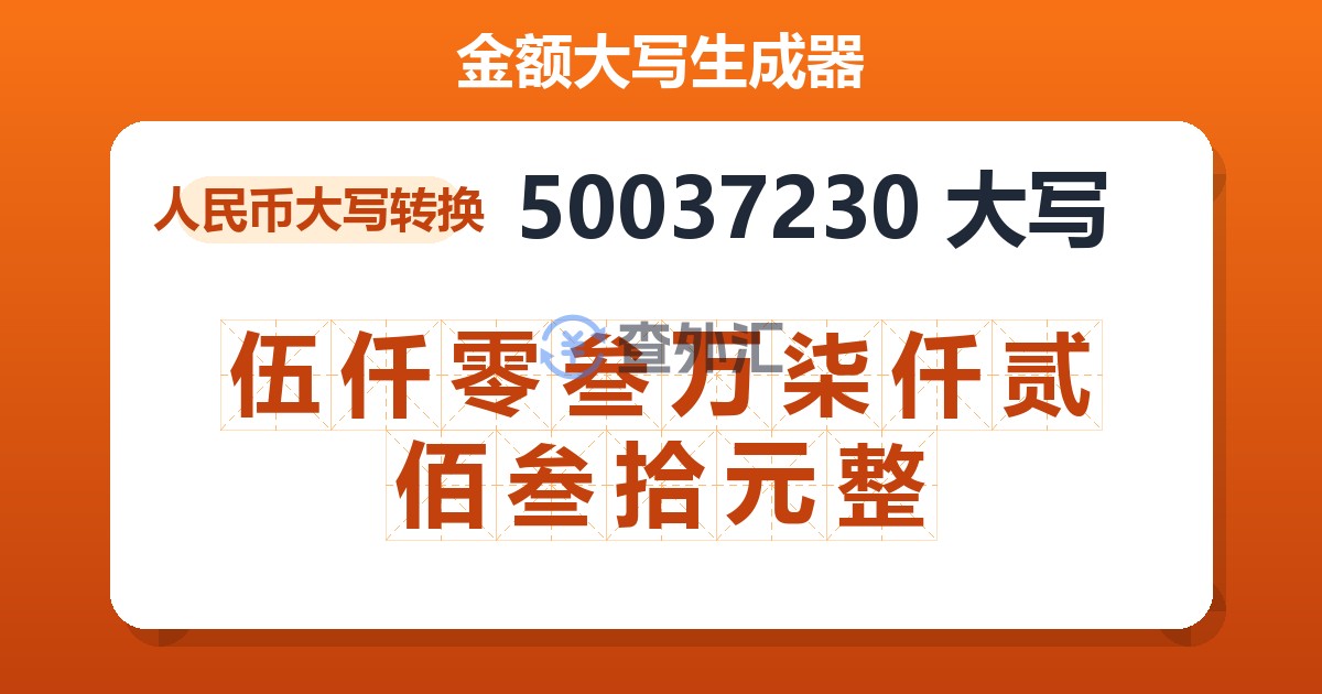 50037230大写 伍仟零叁万柒仟贰佰叁拾元整