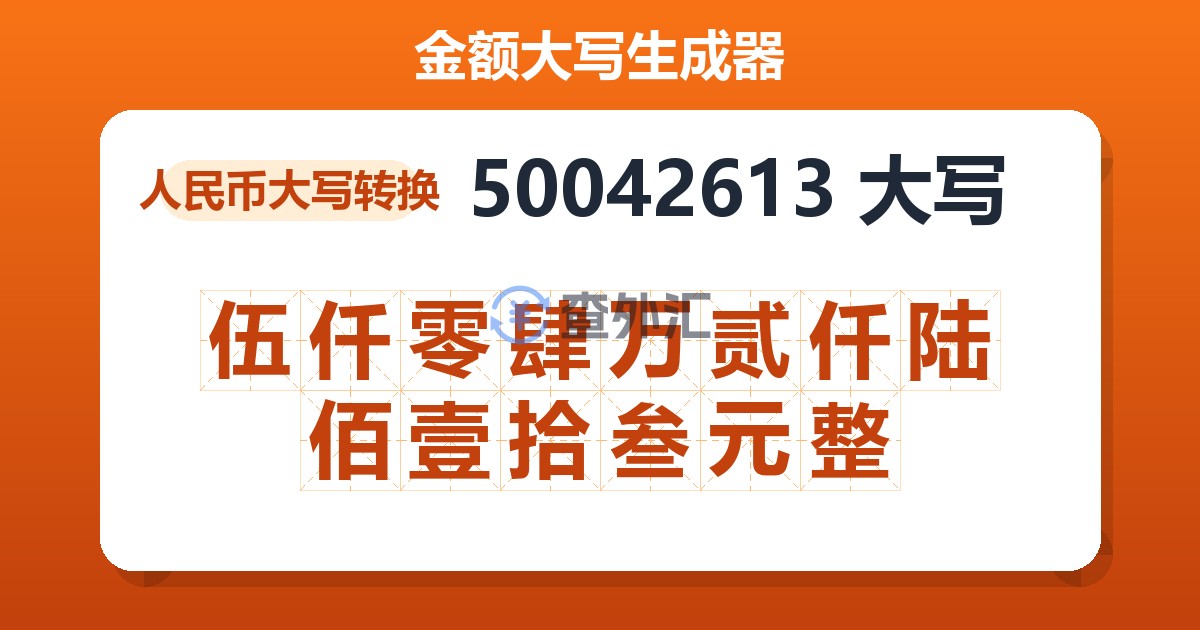 50042613大写 伍仟零肆万贰仟陆佰壹拾叁元整