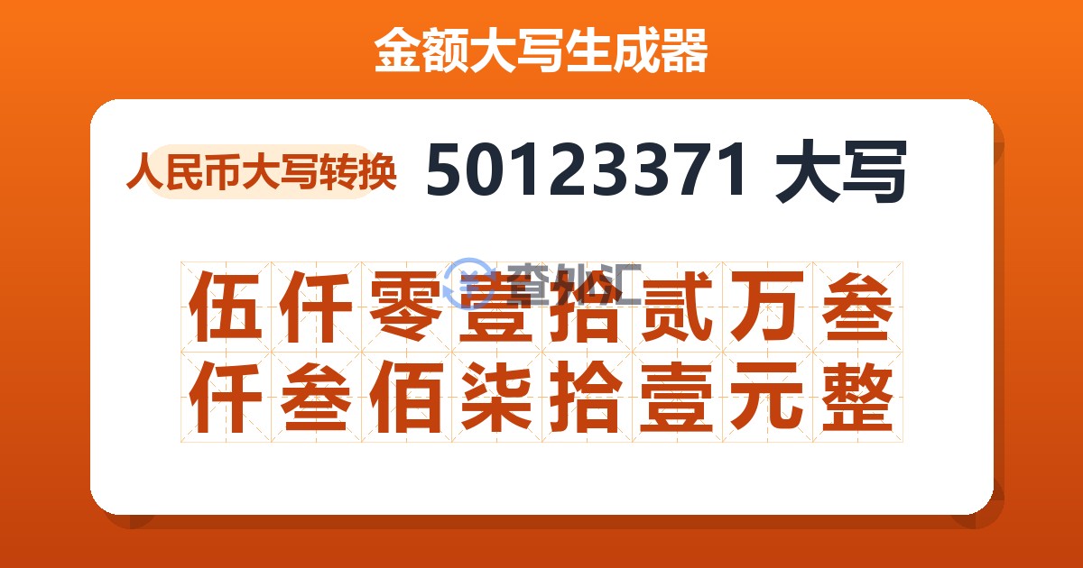 50123371大写 伍仟零壹拾贰万叁仟叁佰柒拾壹元整
