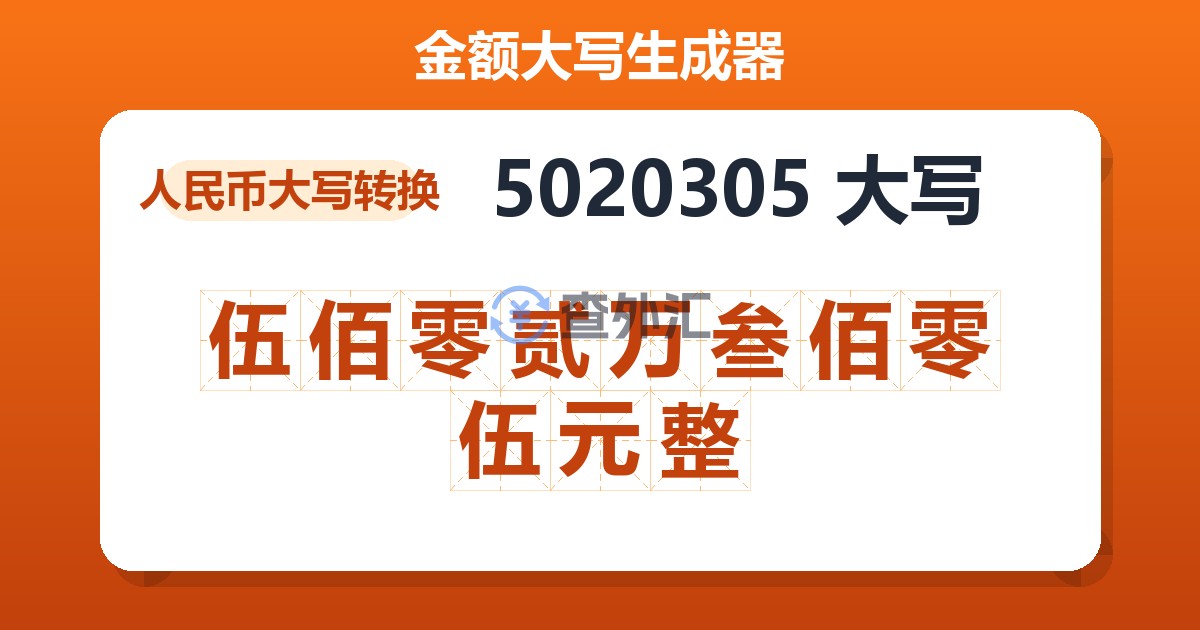 5020305大写 伍佰零贰万叁佰零伍元整