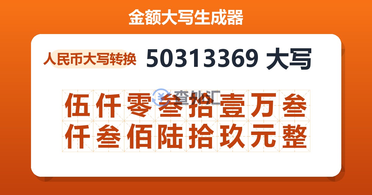 50313369大写 伍仟零叁拾壹万叁仟叁佰陆拾玖元整