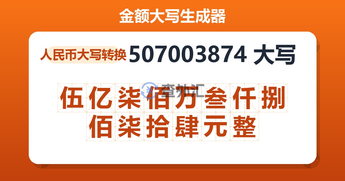 507003874大写 伍亿柒佰万叁仟捌佰柒拾肆元整
