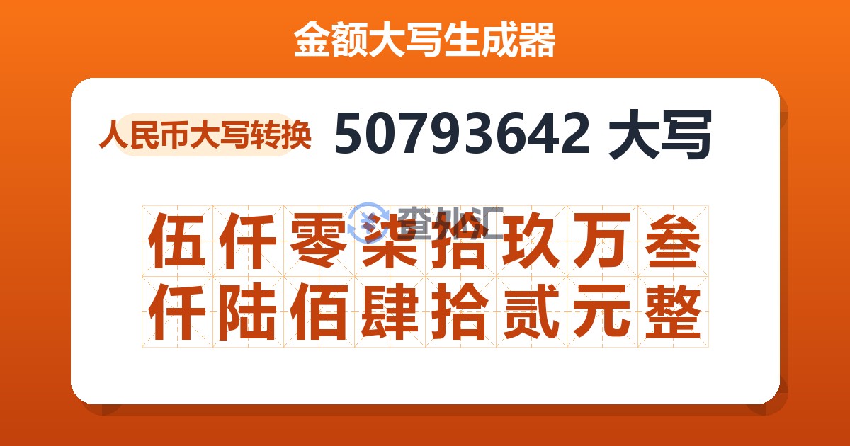 50793642大写 伍仟零柒拾玖万叁仟陆佰肆拾贰元整