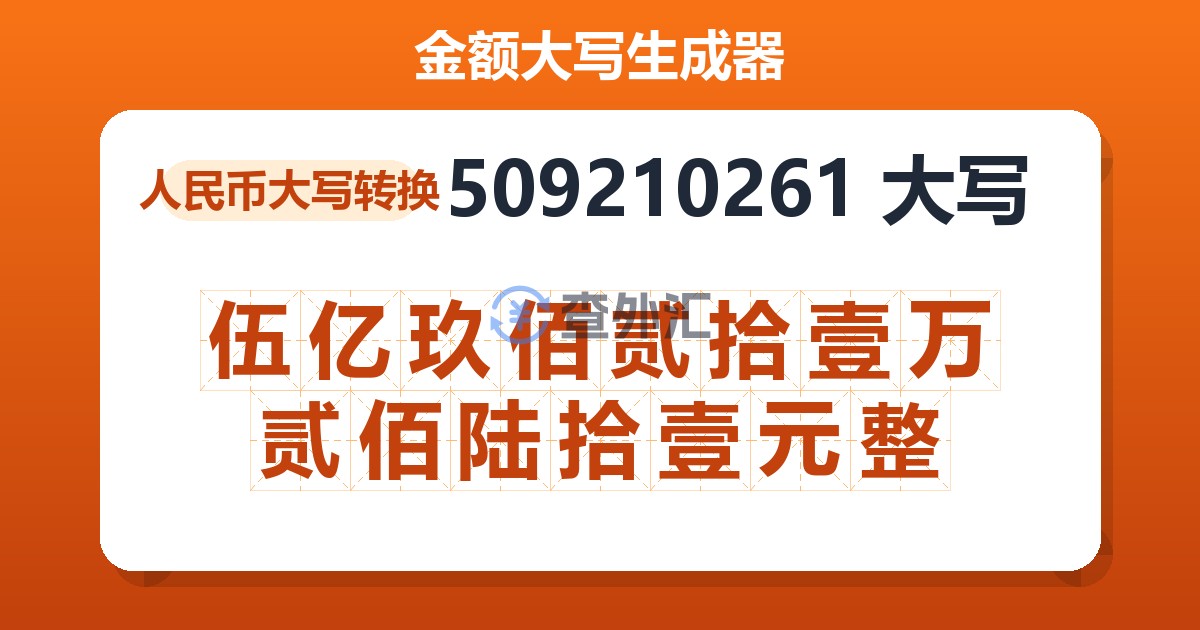 509210261大写 伍亿玖佰贰拾壹万贰佰陆拾壹元整
