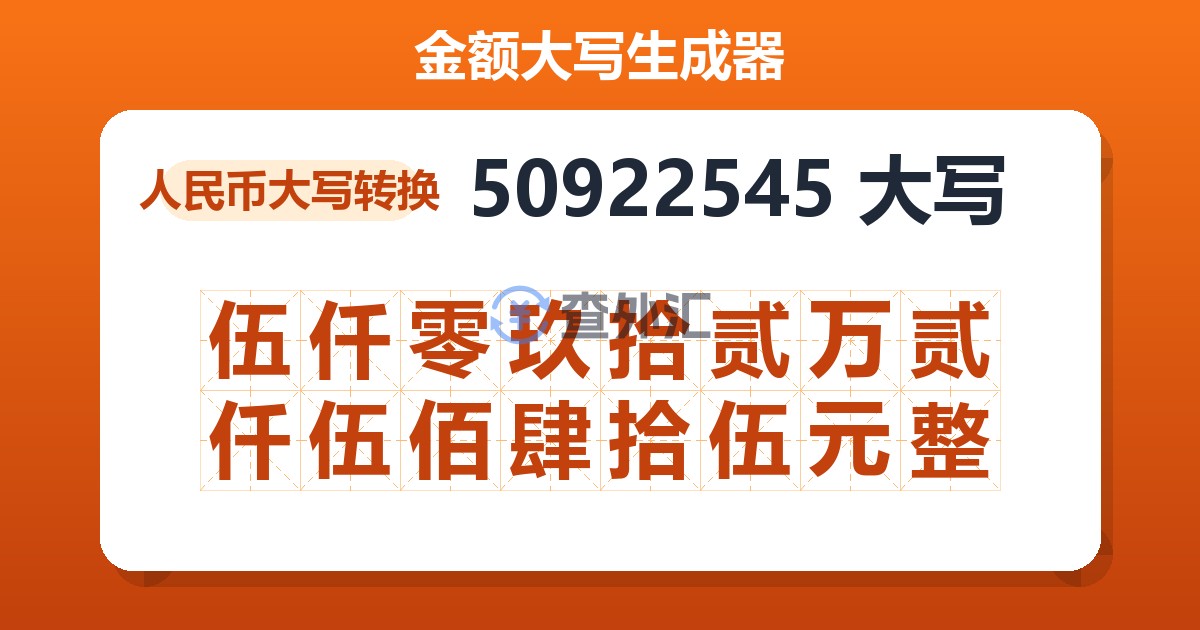50922545大写 伍仟零玖拾贰万贰仟伍佰肆拾伍元整