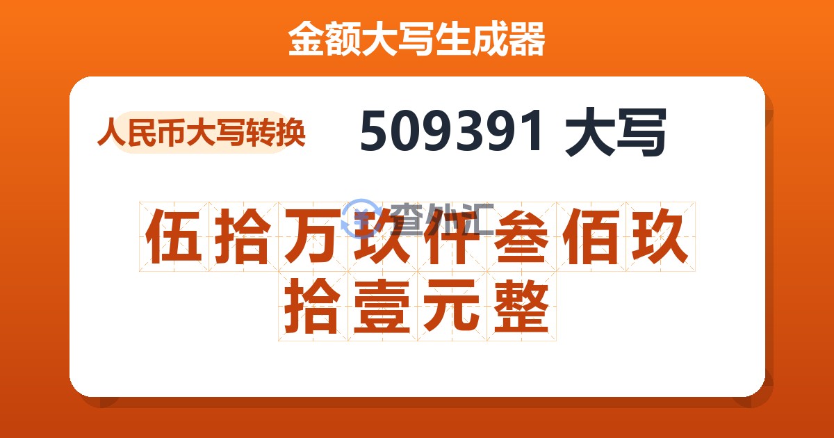 509391大写 伍拾万玖仟叁佰玖拾壹元整