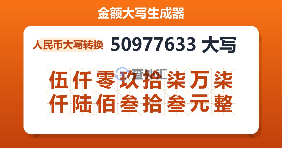 50977633大写 伍仟零玖拾柒万柒仟陆佰叁拾叁元整