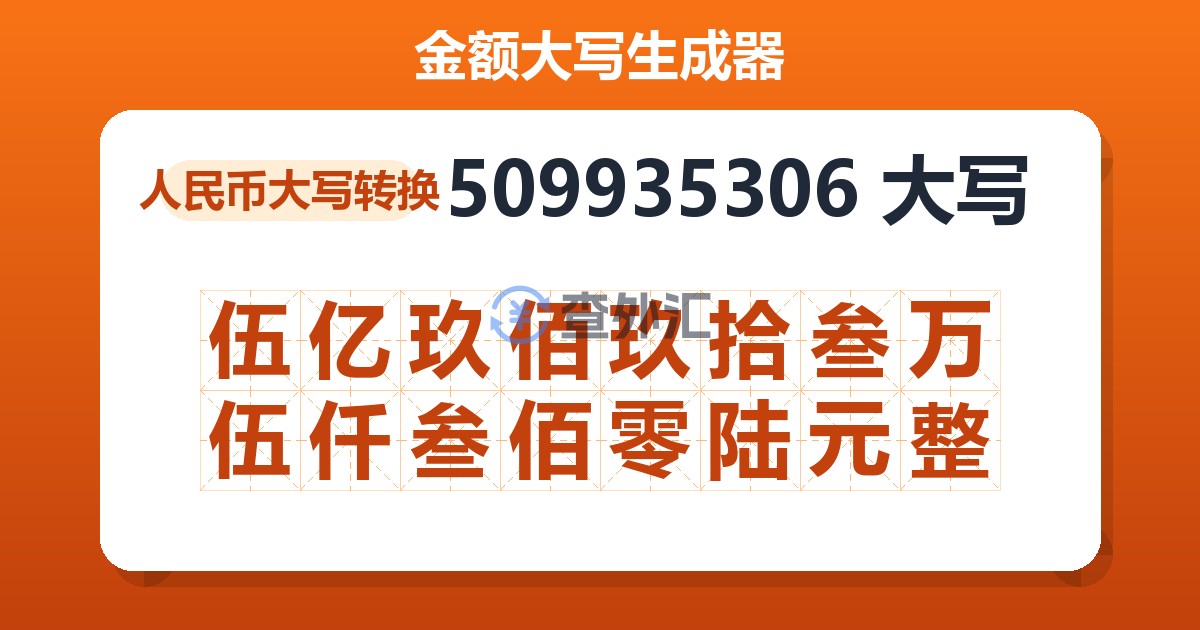 509935306大写 伍亿玖佰玖拾叁万伍仟叁佰零陆元整