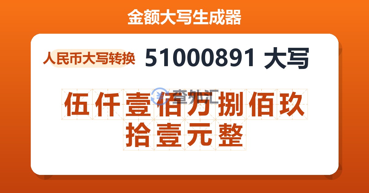 51000891大写 伍仟壹佰万捌佰玖拾壹元整