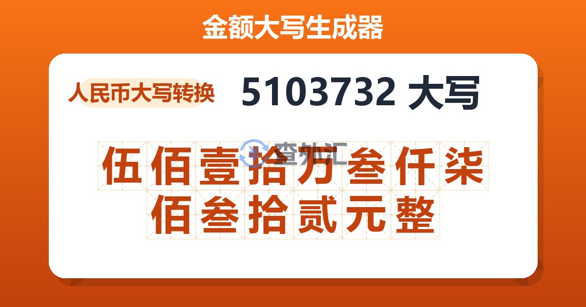 5103732大写 伍佰壹拾万叁仟柒佰叁拾贰元整