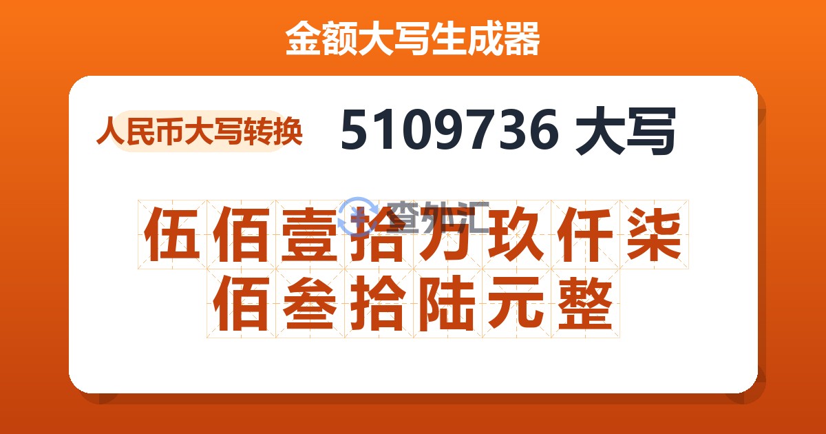 5109736大写 伍佰壹拾万玖仟柒佰叁拾陆元整